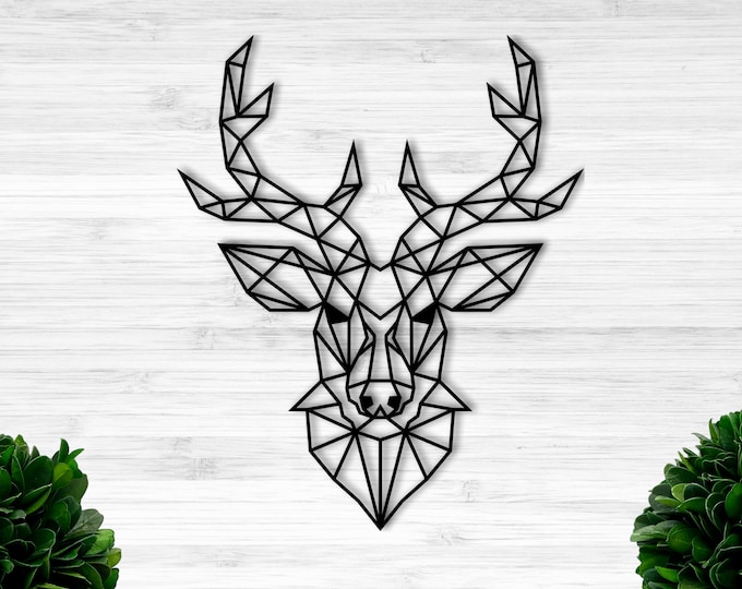 Deer Skull Wall Decor / Metal Deer Wall Hangings / Deer Hear Wall Decor / Stag Wall Art / Geometric Deer Wall Art / Polygonal Stag Wall Art