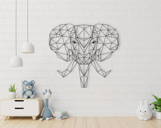 Geometric Elephant wall art, Metal Elephant Sign, Rustic Home Decor
