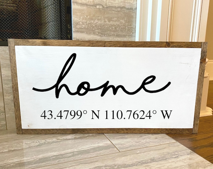 Home Sign with Coordinates | Realtor Closing Gift | New Home Gift |Housewarming Gift |Home Closing |Longitude Latitude Sign | GPS Sign