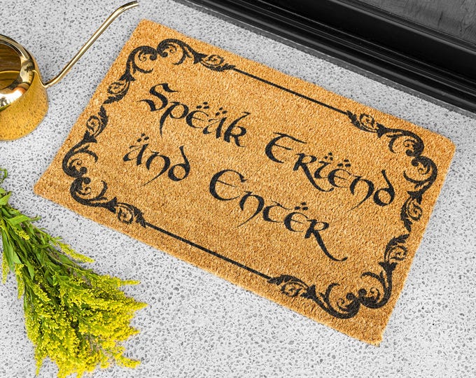 Speak Friend and Enter Doormat Geek Chic Nerdy Housewarming Gift Elvish Door Mat Closing Gift Moria Welcome Mat Gandalf, Geek Gifts, Nerd