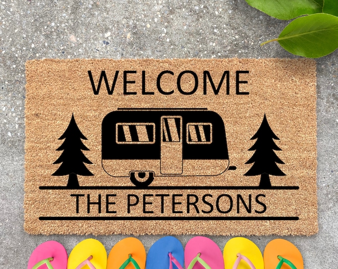 Camper Doormat, Travel Trailer Doormat, RV Doormat, Personalized Doormat, Camping Gift, Custom Doormat, Pop up Camper Doormat, Travel Mat