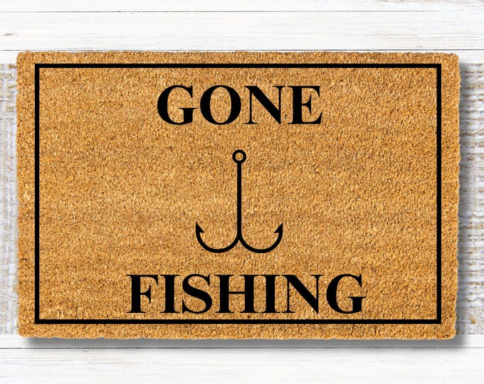 Gone Fishing Doormat, Personalized Doormat, Housewarming Gift, Closing Gift, Realtor Doormat, Front Door Mat, Funny Doormat, Gif