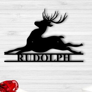 Reindeer Sign,Deer Antler Decor,Deer Hunter Gift,Deer Camp Sign,Christmas Gift For Him,Deer Name Metal Sign,Fathers Day Gift