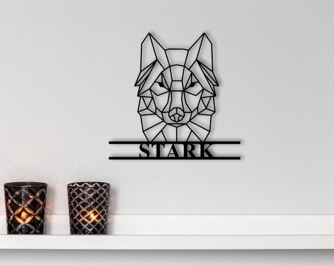 Custom family name sign, Geometric Wolf Sign, Personalized Address sign, Wilderness Sign, Custom metal name sign