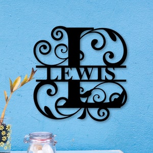 Decorative  Split Monogram Metal Family Name Sign