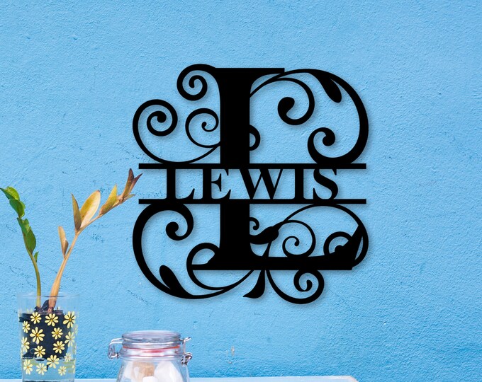 Decorative  Split Monogram Metal Family Name Sign