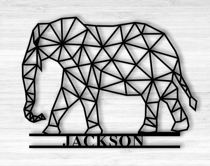 Geometric Elephant, Personalized Elephant sign, Custom Name Sign, Custom metal Elephant, Kids Room art, Nursery wall hanging