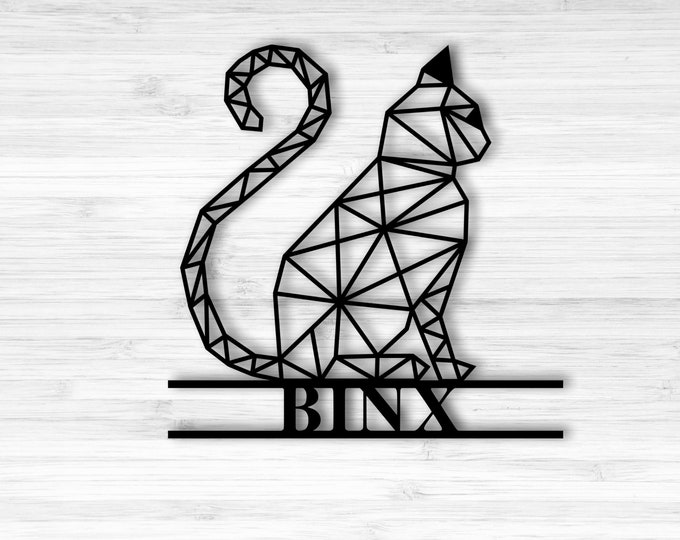 Personalized Metal Cat sign, Geometric Cat, Custom metal Cat sign, Family Cat, Custom Pet Sign, Personalized Pet Sign, Pet Name Decor