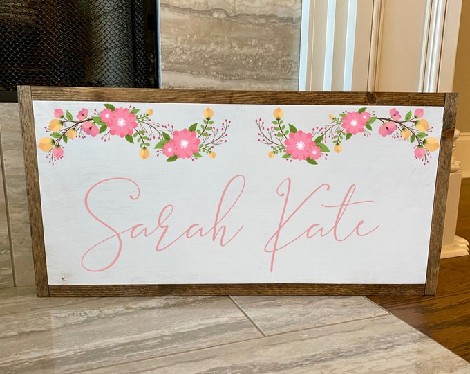 Name Sign For Nursery, Girl Name Sign, Nursery Room Decor, Baby Shower Gift, Girl Nursery Wall Decor, Wood Framed Sign, Personalized Nursery