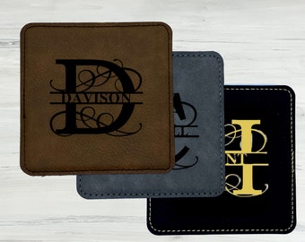 Monogrammed Custom Bar Coasters, Leather Coaster Set, Custom Coasters, Engraved Coasters, Personalized Coasters, Personalized Bar,Custom Bar