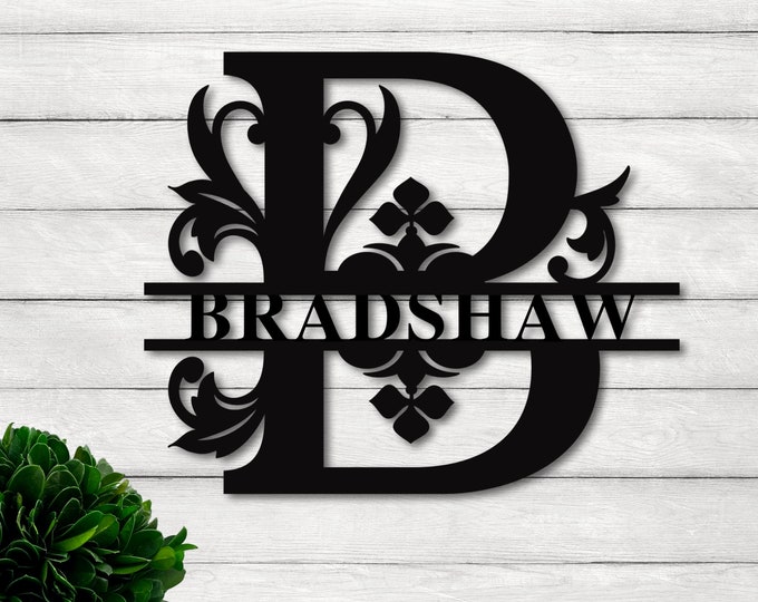 Decorative  Split Monogram Metal Family Name Sign