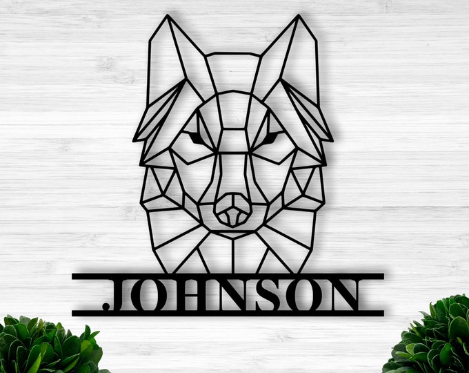 Personalized Geometric Wolf Sign, Custom Wolf Head Sign, Personalized Wolf, Wilderness sign, Custom metal name sign