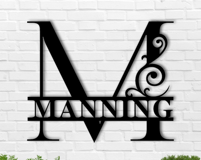 Personalized Metal Sign Custom Last Name Sign Family Name Sign Metal Wall Art Split Monogram Personalized Wedding Gift