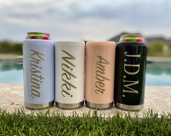 Skinny Can Cooler / Slim Can Cooler / Stainless Steel Cooler / Bridesmaid Gift / Custom Wine Glass / Personalized Can Cooler