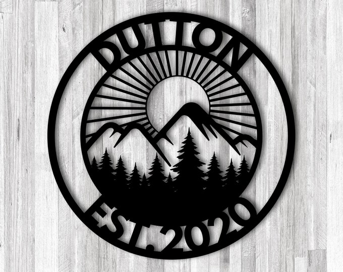 Personalized Metal Mountain Range Sign, Custom outdoor scene sign, Name Established Date Sign, Personalized Address Sign, Front Porch Cabin