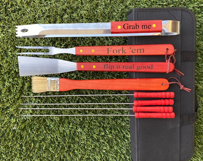 BBQ Set, Fathers Day Gift, Personalized BBQ Set, Engraved Grill Set, Birthday Gift, Groomsman Gift, House Warming Gift, Engraved BBQ Set