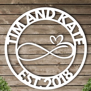Personalized Metal Infinity Sign, Anniversary Gift, Newly Engaged Gift, Custom Metal Sign, Metal Wall Art Housewarming Gift Metal Home Decor