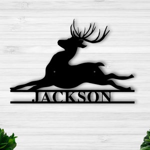 Deer Head Sign,Deer Antler Decor,Deer Hunter Gift,Deer Camp Sign,Christmas Gift For Him,Deer Name Metal Sign,Fathers Day Gift