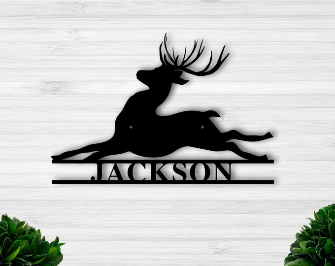 Deer Head Sign,Deer Antler Decor,Deer Hunter Gift,Deer Camp Sign,Christmas Gift For Him,Deer Name Metal Sign,Fathers Day Gift