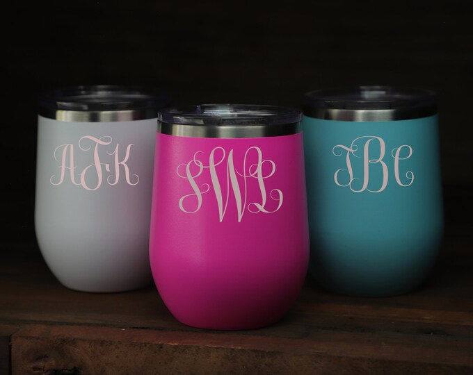 Personalized Wedding Tumblers, Custom wedding party tumblers, Wedding party cups, Bridal party tumblers, Monogram 12oz, Tumbler with lid