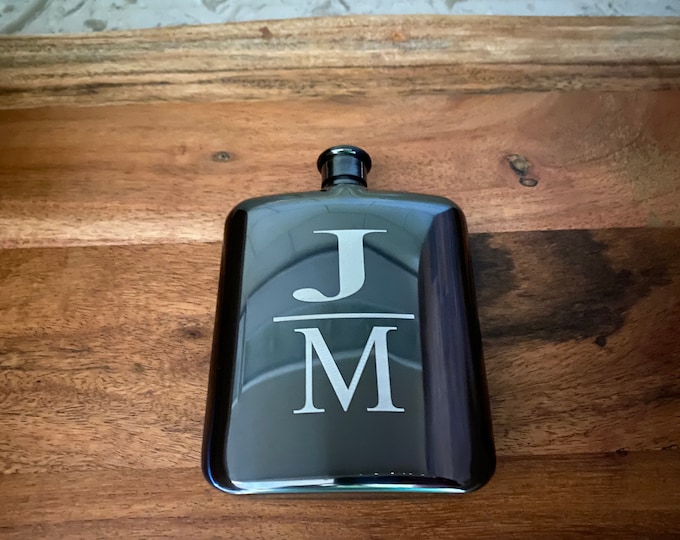 Personalized Engraved Flask | Personalized Gun Metal Flask | Groomsman Flask | Best Man Flask | Wedding Party Flask | Bridal Party Gift