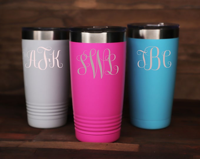 Personalized Wedding Tumblers, Custom wedding party tumblers, Wedding party cups, Bridal party tumblers, Monogram 20oz, Tumbler with lid