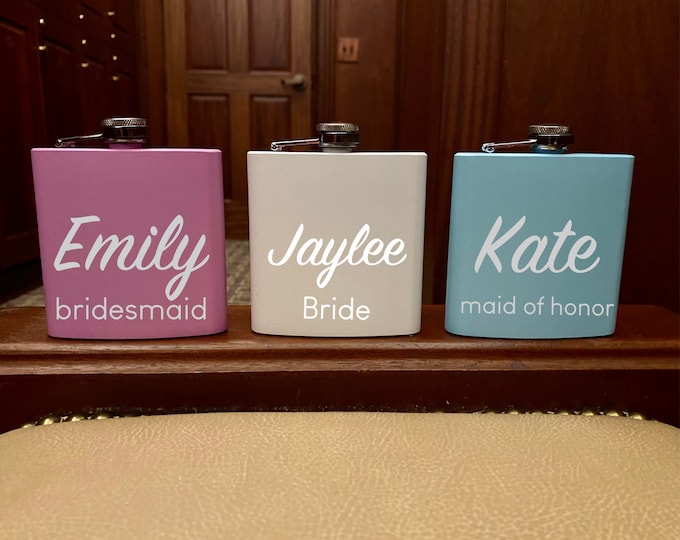 Bridesmaid flasks, personalized flask, bachelorette party gift ideas, bridesmaid proposal idea, custom flask, personalized bridesmaid gifts