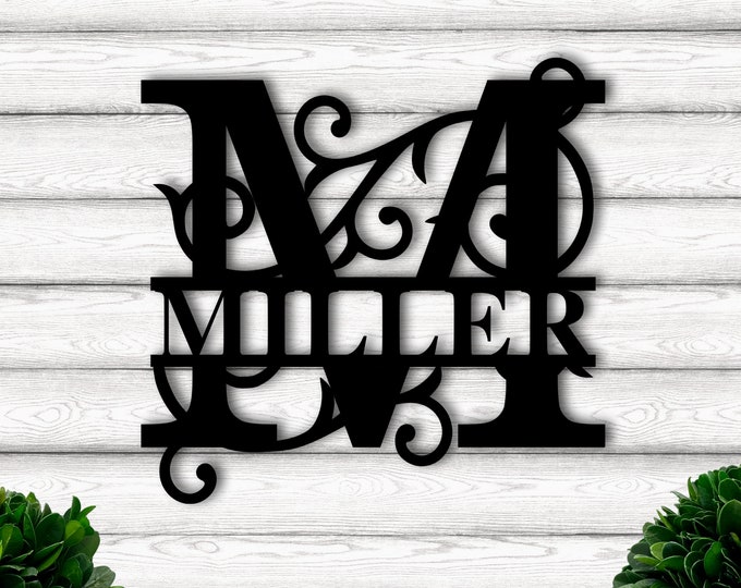 Custom Family Name Metal Sign, Initial Sign, Metal Monogram Sign, Door Hanger, Last Name Sign, Metal Wall Art, Metal Decorative Wall Art