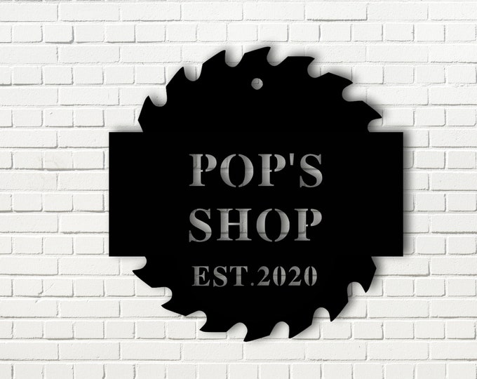 Dads Shop Saw Blade Shop sign - Man cave - Christmas gift- Personalized Shop sign, personalized man cave sign