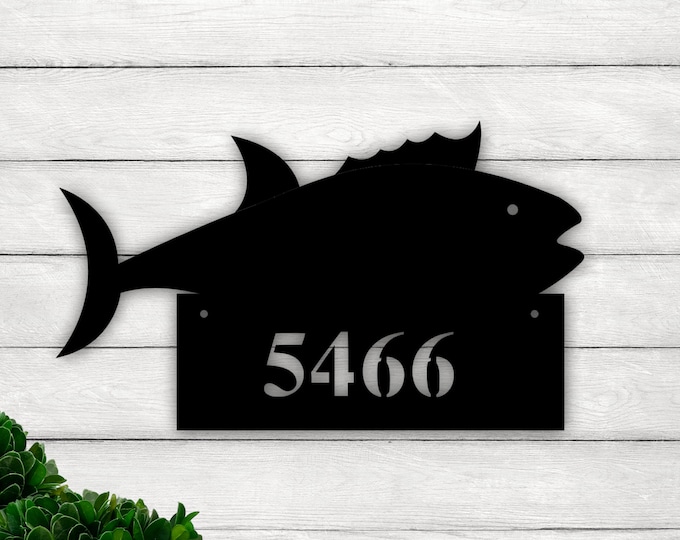 Custom metal address sign,  Fish Address plaque, Beach House number, Fish Metal address sign, House number signs, Fish Camp decor, beach