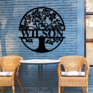 Custom Last Name Sign, Personalized Tree of Life Metal Sign, Metal Wall Art, Door Hanger, Housewarming Gift, Custom Sign for Family