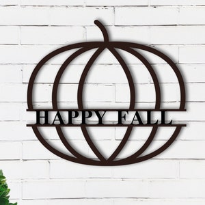 Custom Family Name Metal Sign, Metal pumpkin sign, Fall decor, Happy Fall decor.