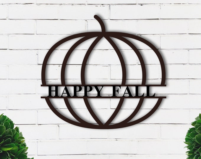 Custom Family Name Metal Sign, Metal pumpkin sign, Fall decor, Happy Fall decor.