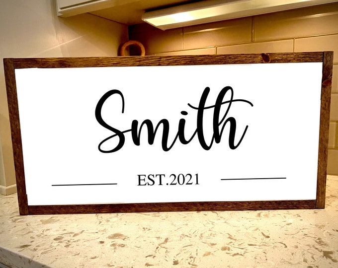 Personalized Wood Family Name Sign with Established Date Framed, Custom Farmhouse name sign, Personalized Wood Sign, Name Sign