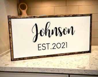 Personalized Printed Wood Family Name Sign with Established Date Framed