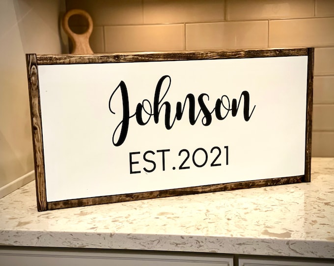 Family Name Sign, Framed Wood Sign, Wood Sign, Custom Name Sign, Mothers Day Gift, Anniversary, Engagement, Wedding Gift
