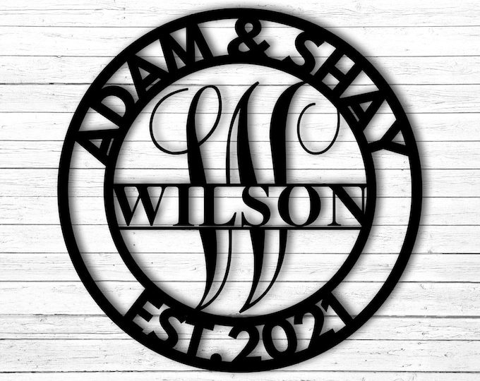 Metal Monogram Sign, Personalized Family Name Metal Sign, Housewarming Gift, Door Hanger - Wedding Gift, Metal Name Sign, New Home Gift