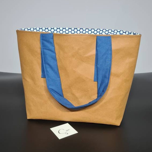 Tasche natur- blau, Einkaufstasche, Tasche für unterwegs, bestickt