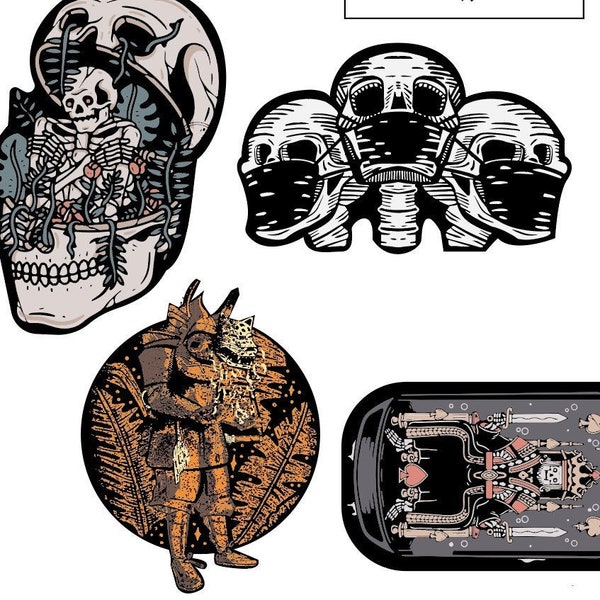 Printable tattoo stickers / Japan style / digital planner / pegatina / skull / zombie / laptop / EPS PNG SVG Files / helmet / calavera