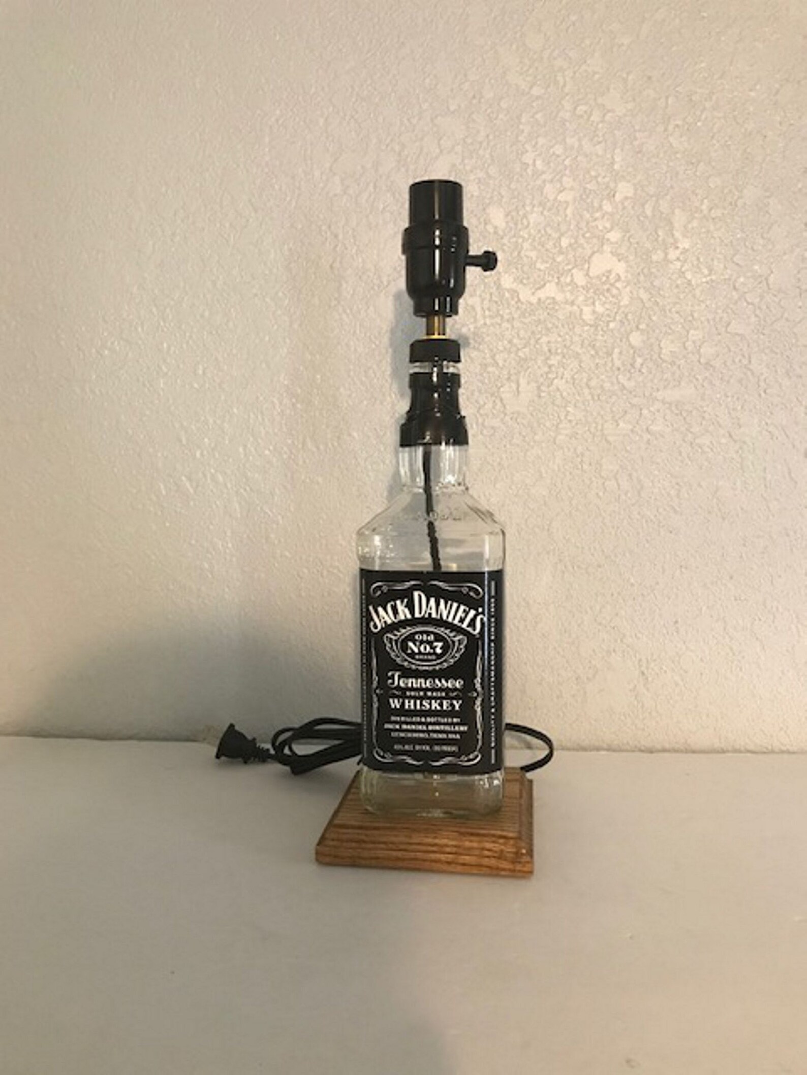 Jack Daniels Bottle Table Lamp with Oak Base Whiskey Bar Etsy