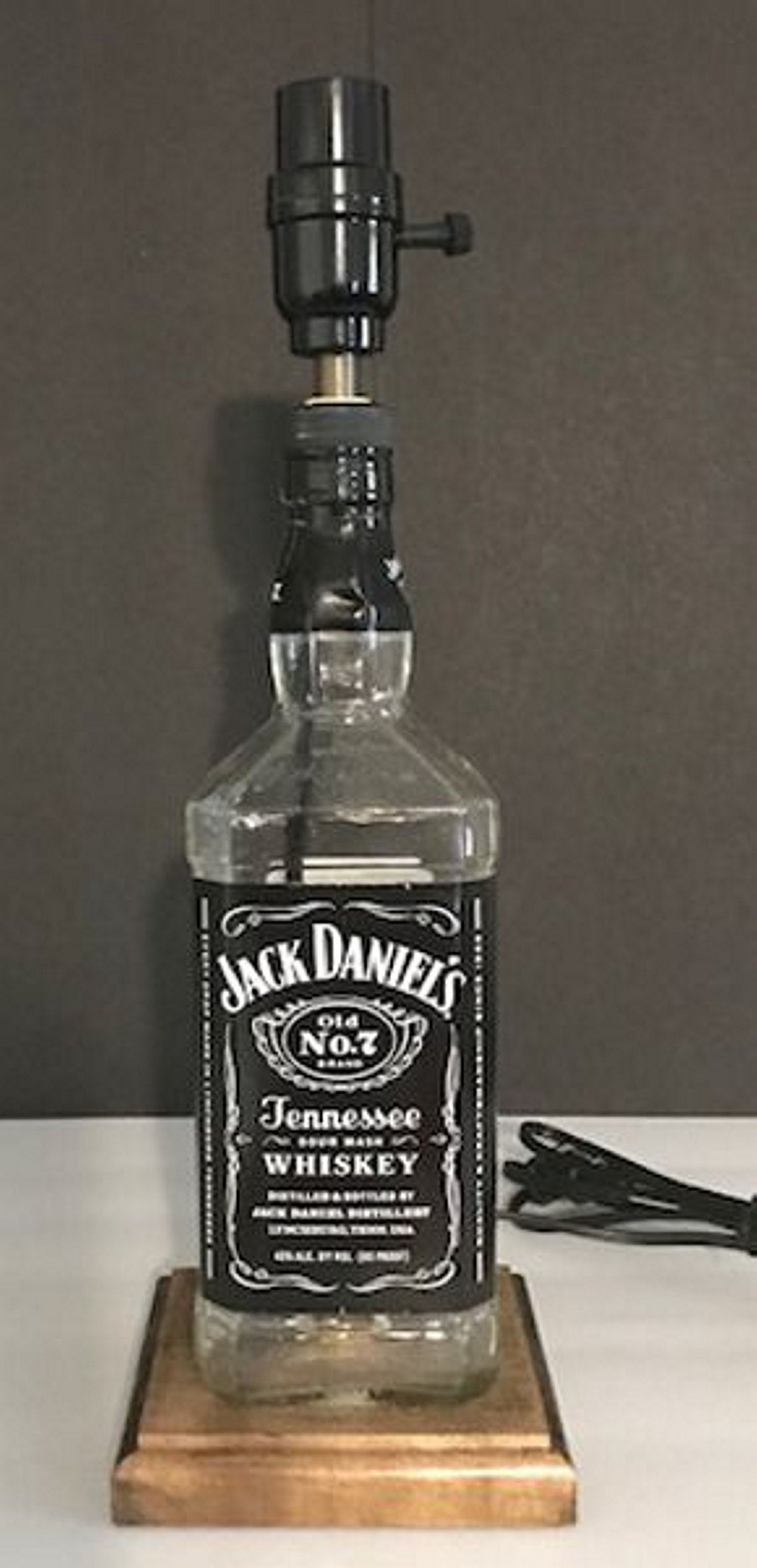 Jack Daniels Bottle Table Lamp with Oak Base Whiskey Bar Etsy