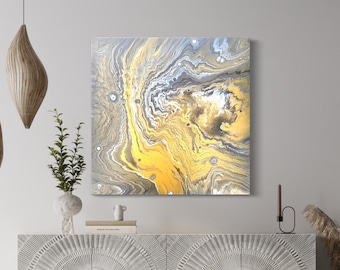 Anneaux d'or - peinture acrylique Pouring tableau abstrait peinture or noir 60 x 60 cm