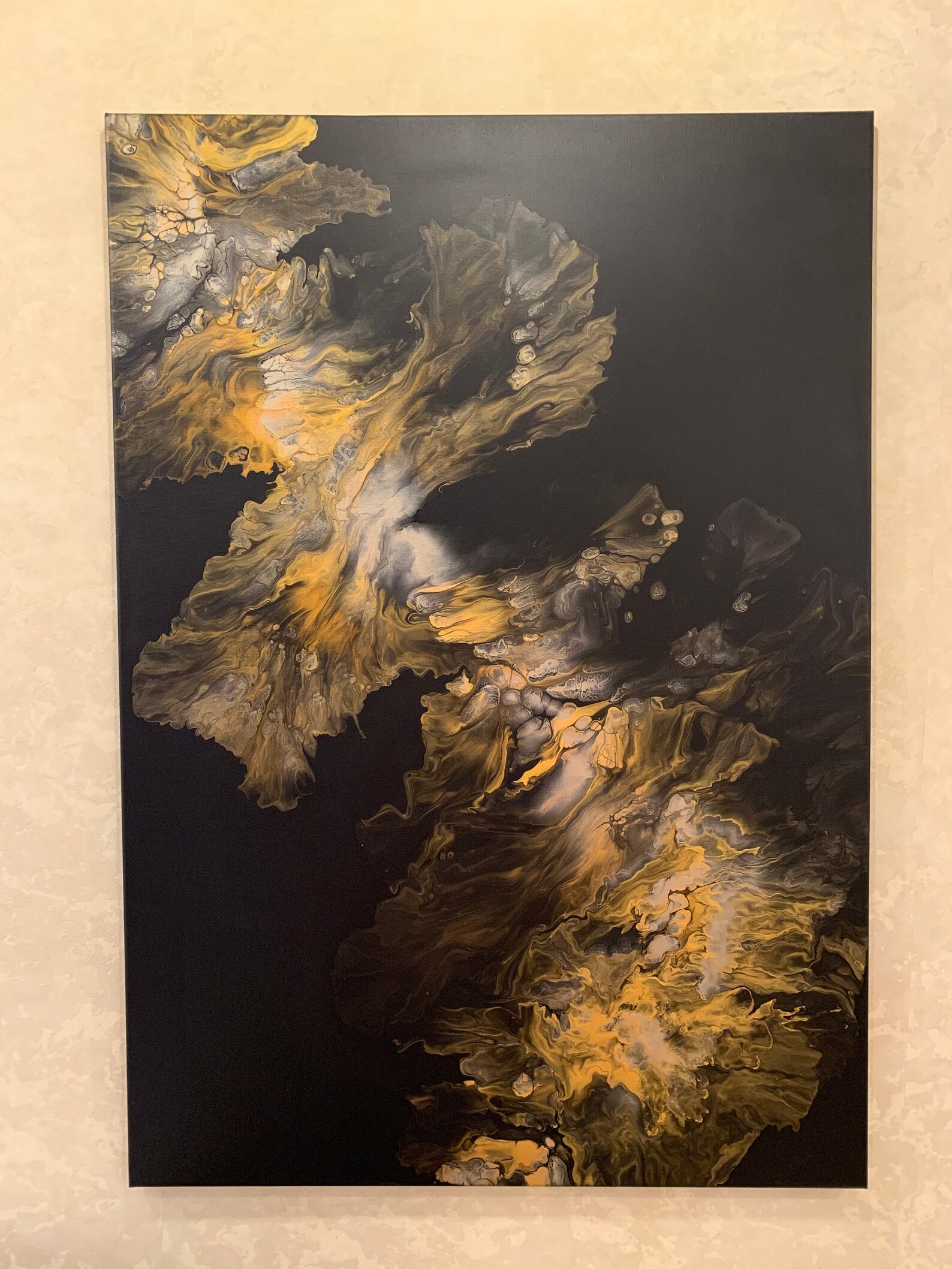 Pouring Bild schwarz gold 100x70cm abstrakt groß