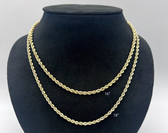 Collar de cadena de cuerda en oro amarillo de 14 quilates