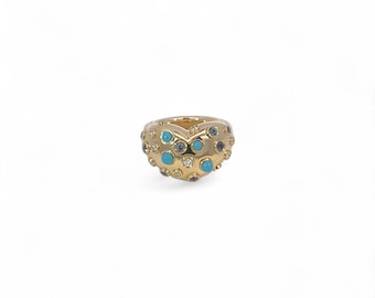18K Yellow Gold Natural Diamond and Sapphire Pinky Ring