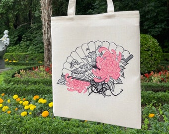 Traditional  Ink Japan Tote Bag - Flowers! - By Kiaru