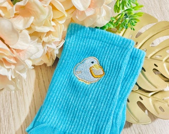 Embroidery Socks Kawaii Cute Duck with Bread - By kiaru