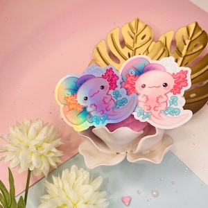 BIG HOLO Kawaii Stickers - Axolotl - By Kiaru