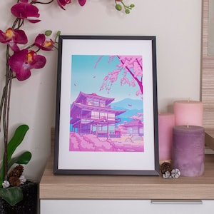 Kawaii Print Japan illustration A4 - Japanese temple - by Kiaru