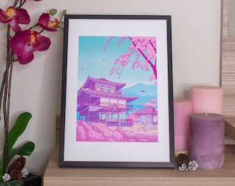 Kawaii Print Japan illustration A4 - Japanese temple - by Kiaru